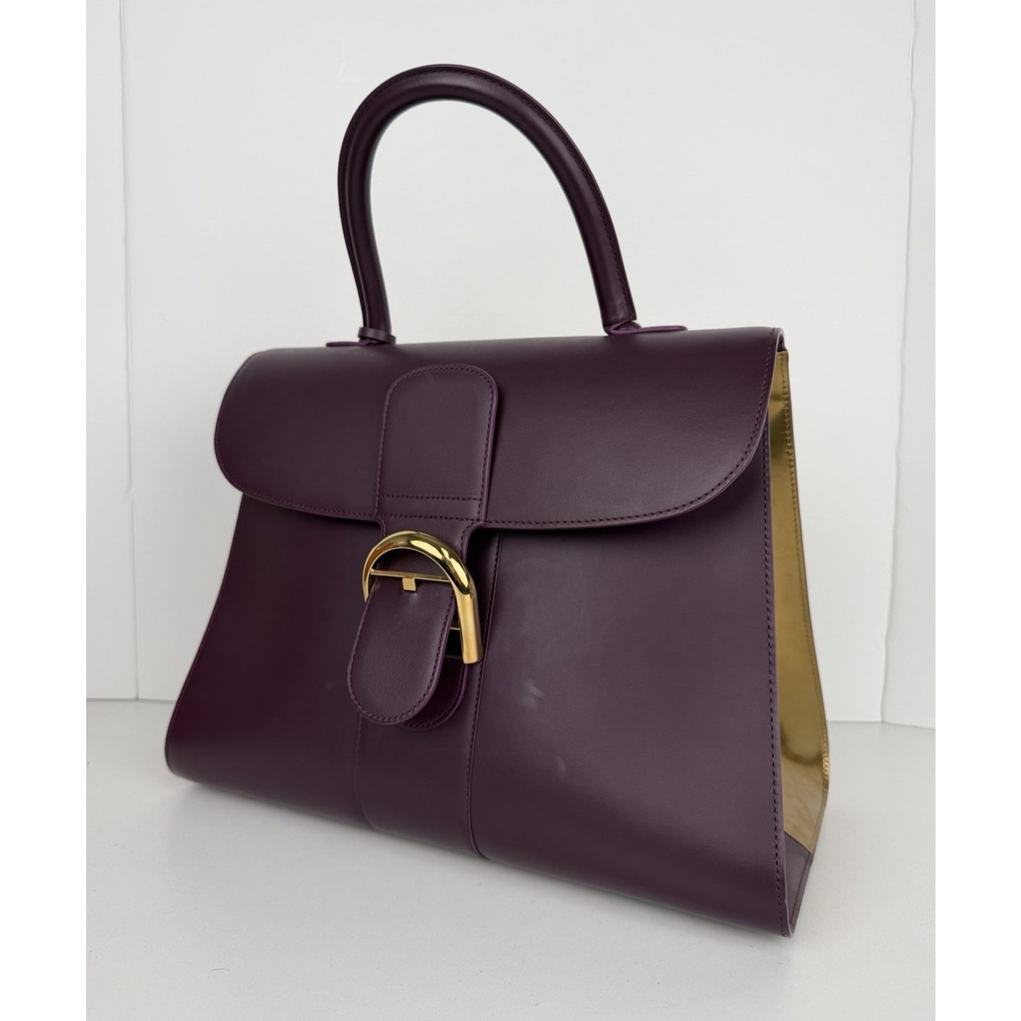 Delvaux Brillant Top Handle Bag GM in Deep Purple & Gold Leather B-6