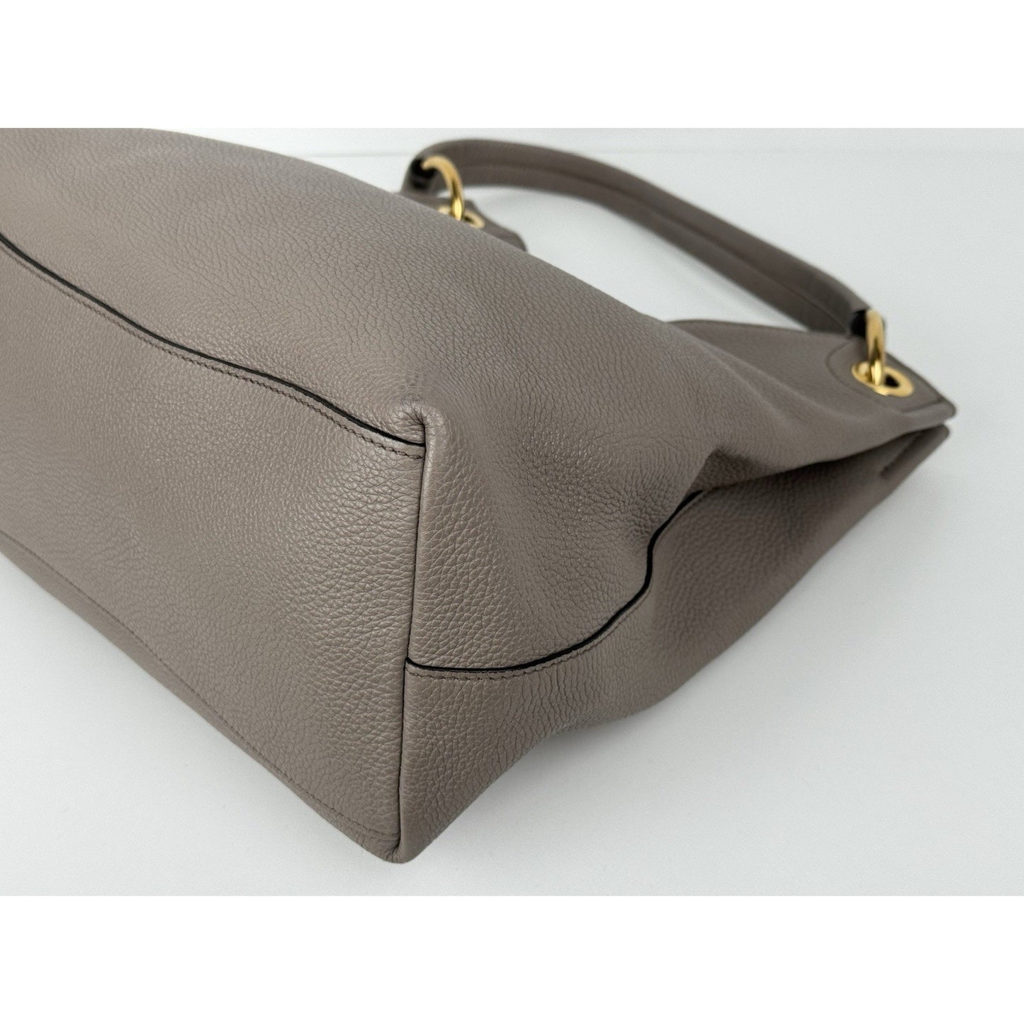 Prada Vitello Phenix Taupe Leather Logo Hobo Shoulder Bag