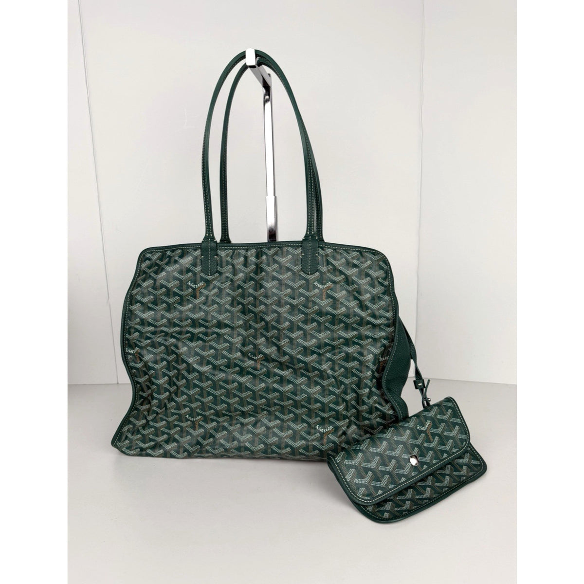 Goyard Sac Hardy PM Tote Bag in Green Goyardine Coated Canvas with Pouch E-8