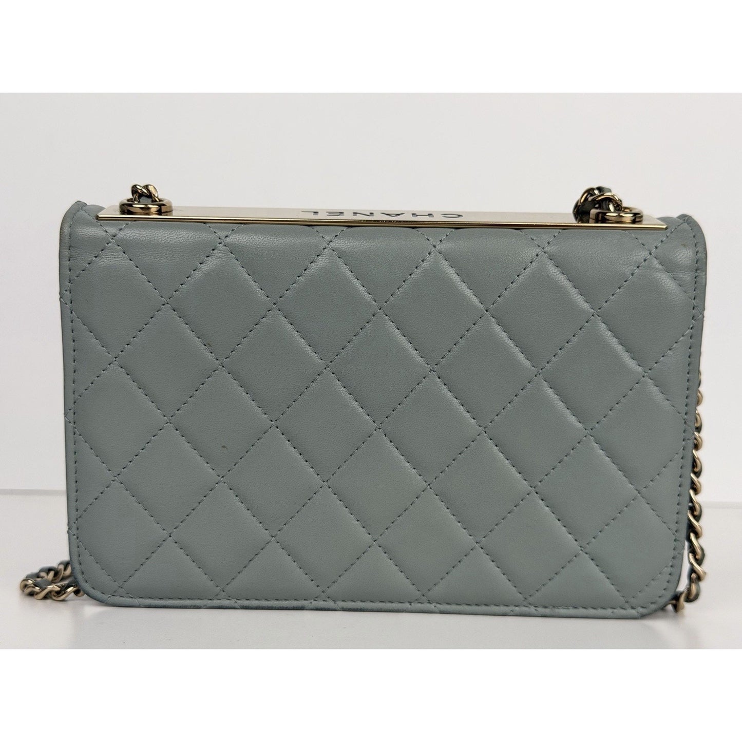 Chanel Lambskin Quilted CC Pearl Crush Wallet on Chain in Grey NFC E2