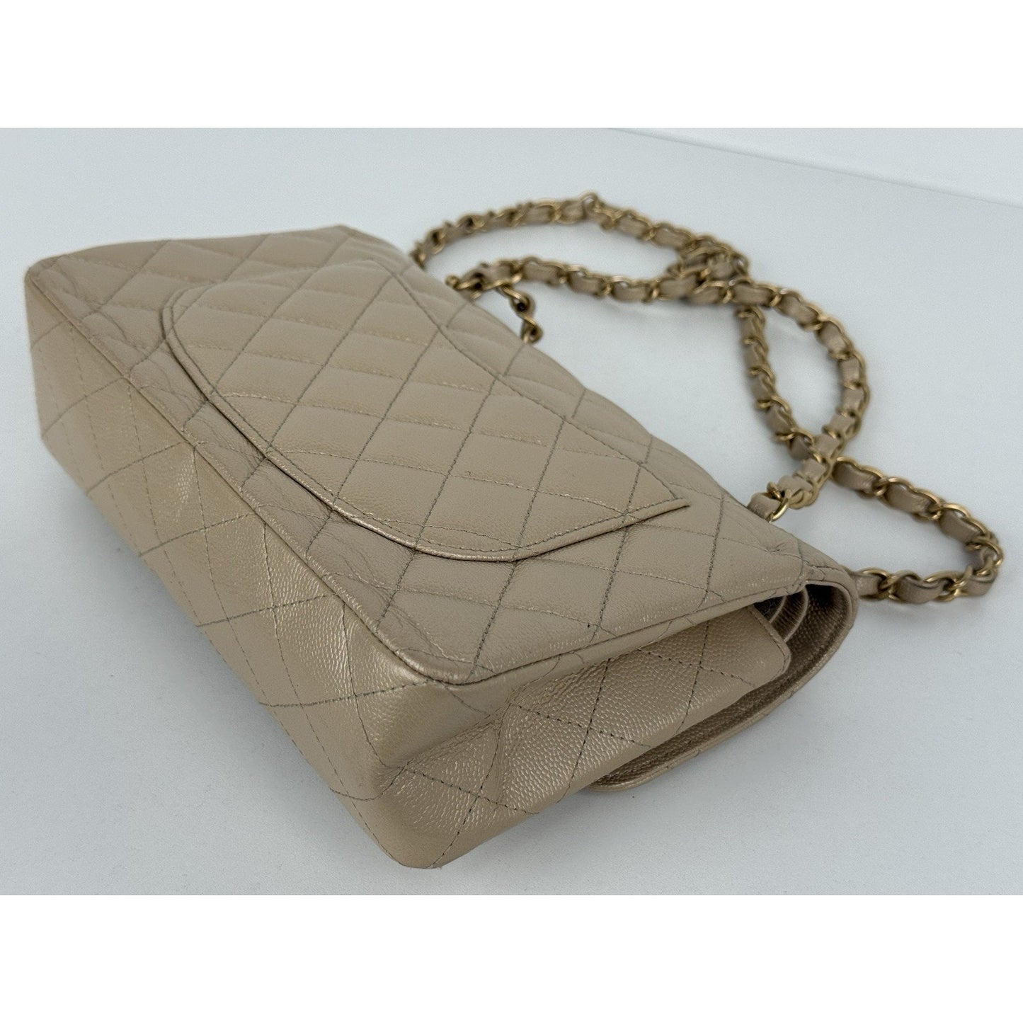 Chanel Timeless Classic Medium Double Flap Bag Beige Caviar Leather B-4
