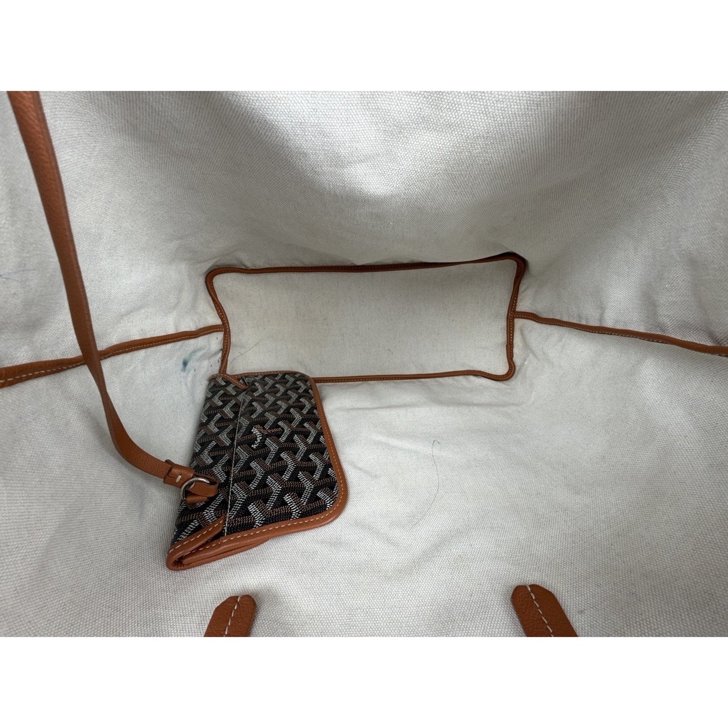 Goyard Saint Louis PM Tote Bag in Black & Tan Classic Chevron Coated Canvas D2