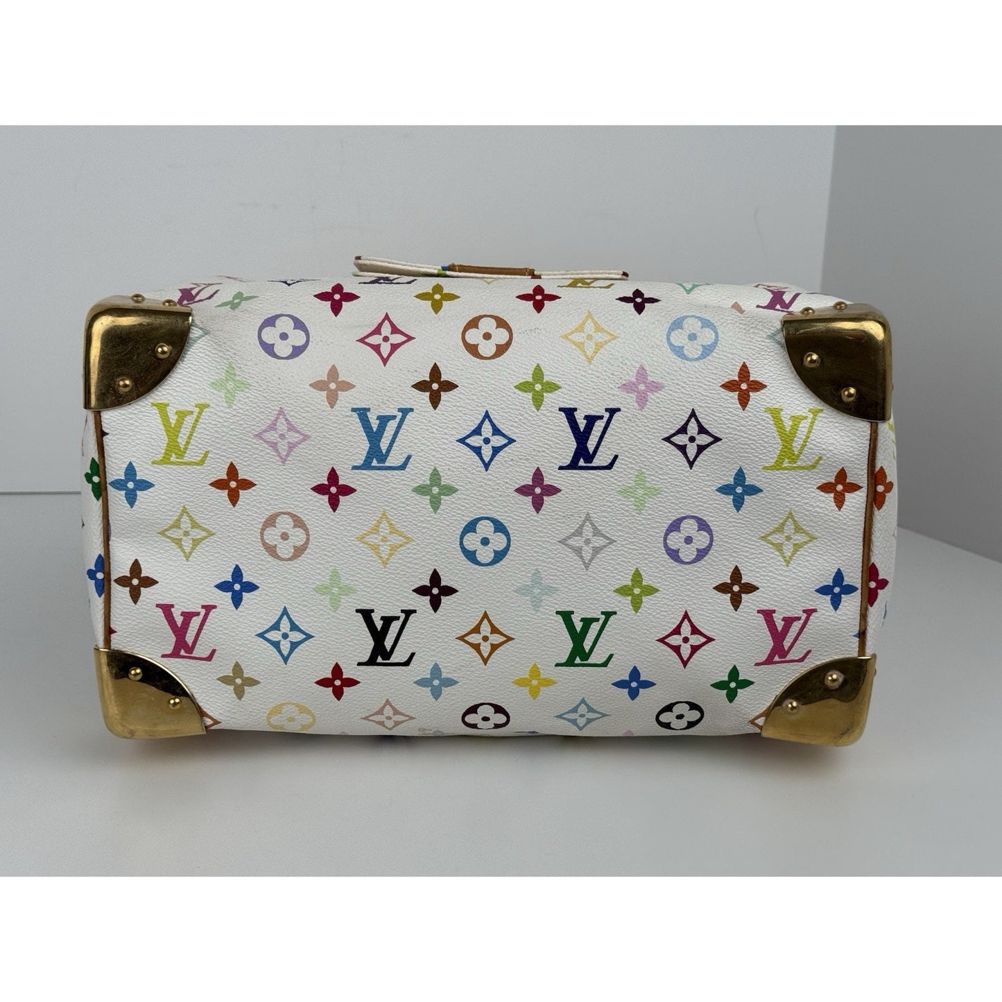 LOUIS VUITTON Speedy 30 Handbag White & Multicolor Monogram Canvas