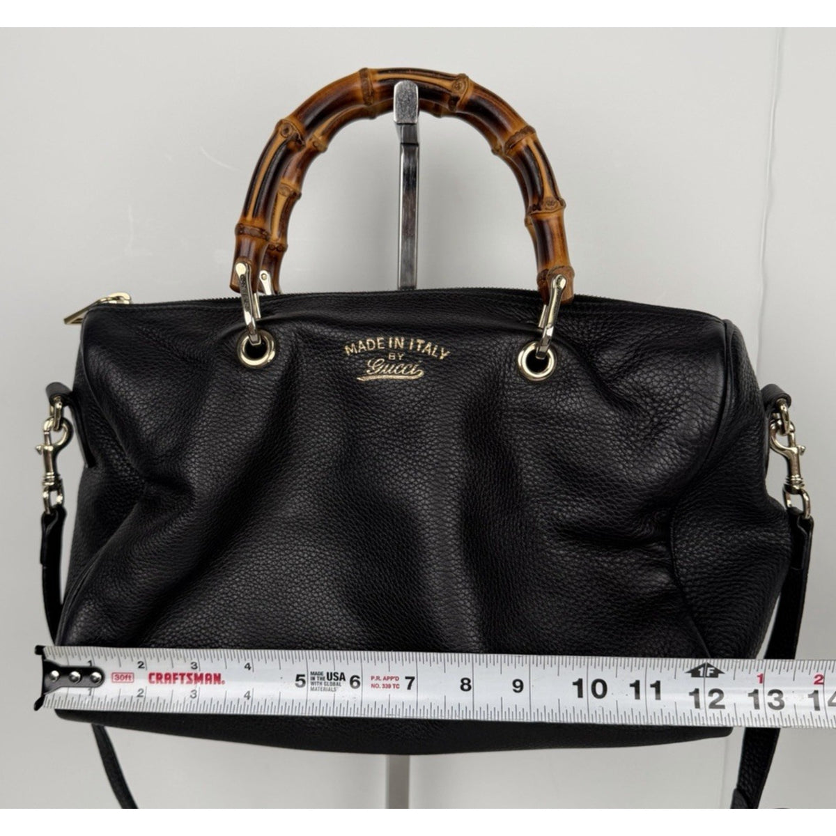 Gucci Bamboo Shopper Boston Medium Bag in Black Curved Bamboo Top S