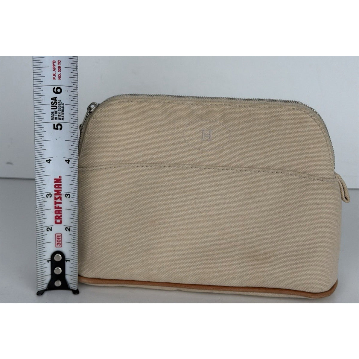 Hermes Cotton Canvas Toile Mini Bolide Travel Cosmetic Pouch Bag in Beige