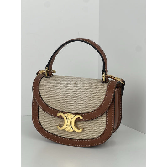 CELINE Textile Calfskin Triomphe Mini Besace Clea Natural Tan Shoulder Bag