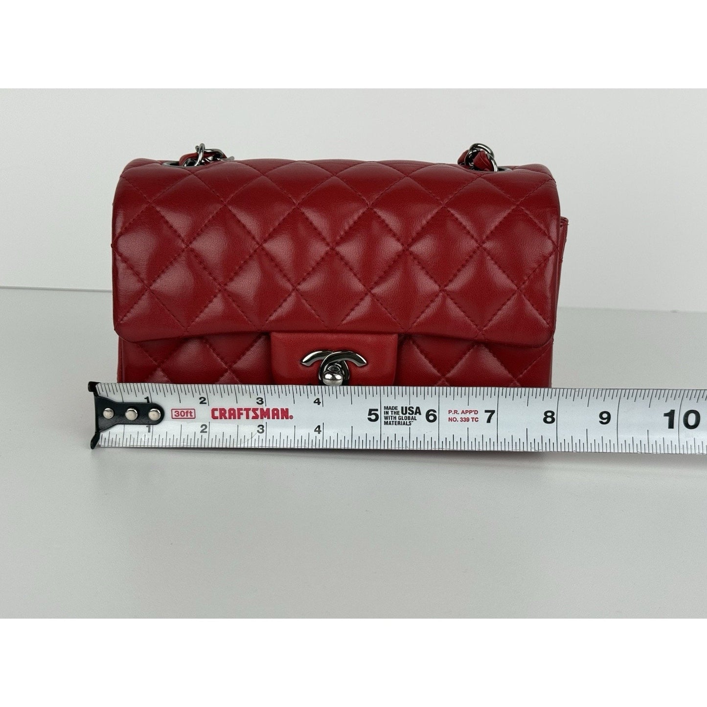 CHANEL CC Mini Classic 20 Chain Shoulder Bag Quilted Lambskin Red Leather