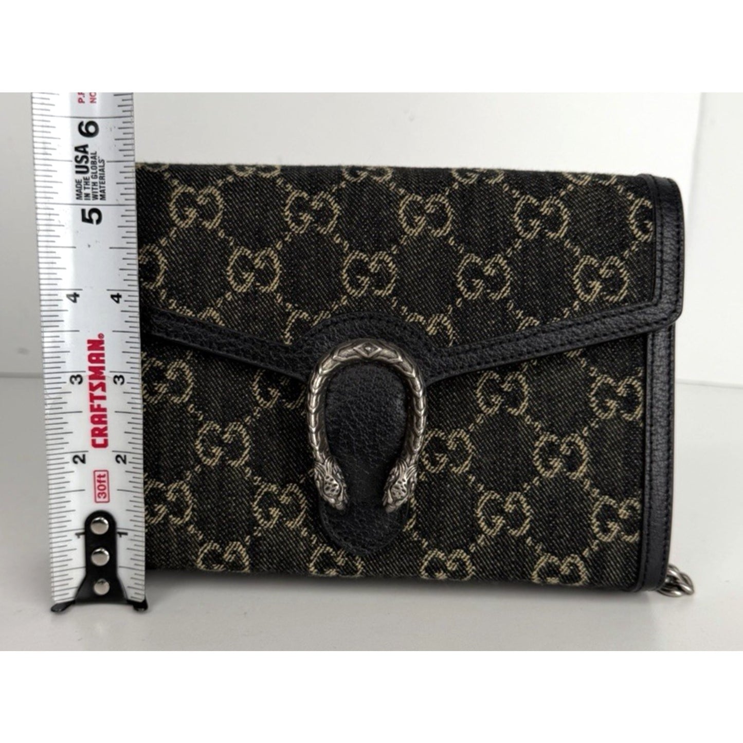 Gucci Dionysus Wallet Bag Mini on Chain in Black GG Supreme Denim Canvas S17