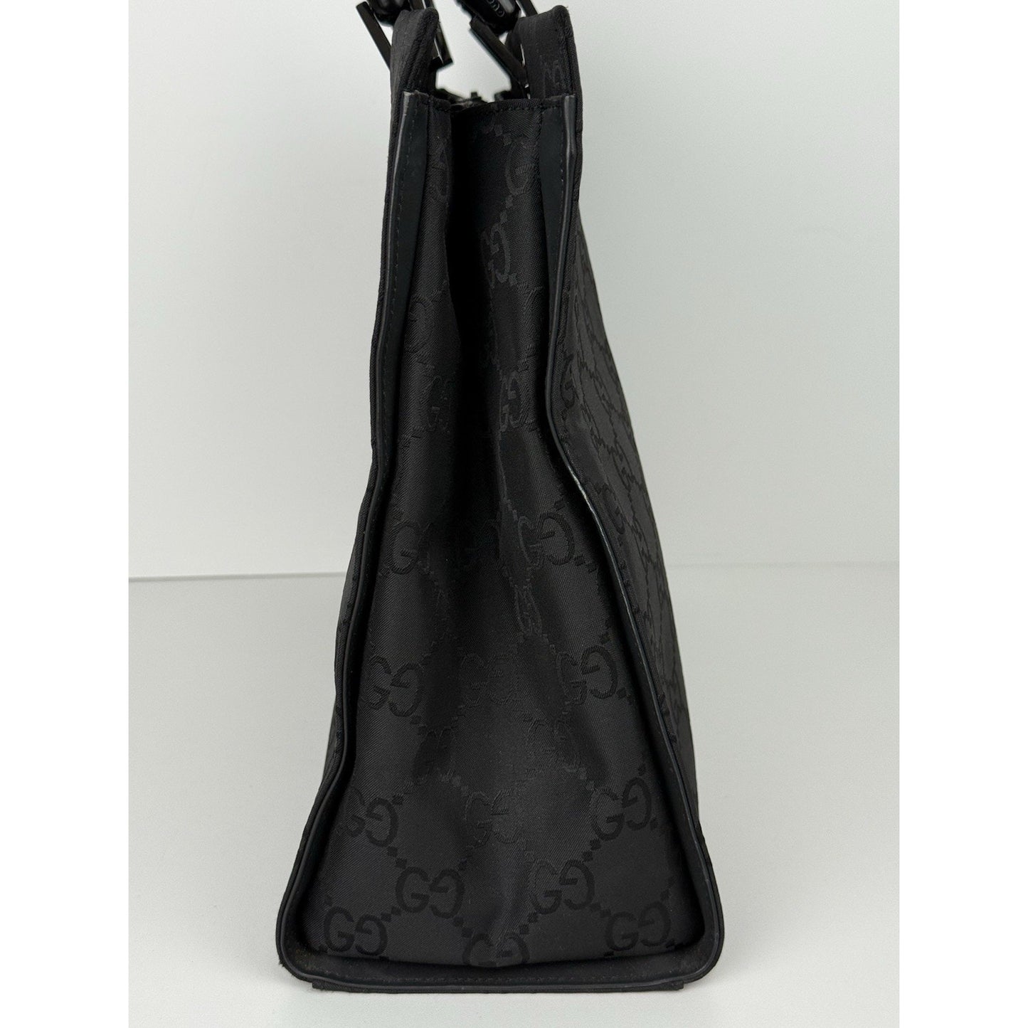 Gucci GG Black Nylon Bamboo Shopper Vintage