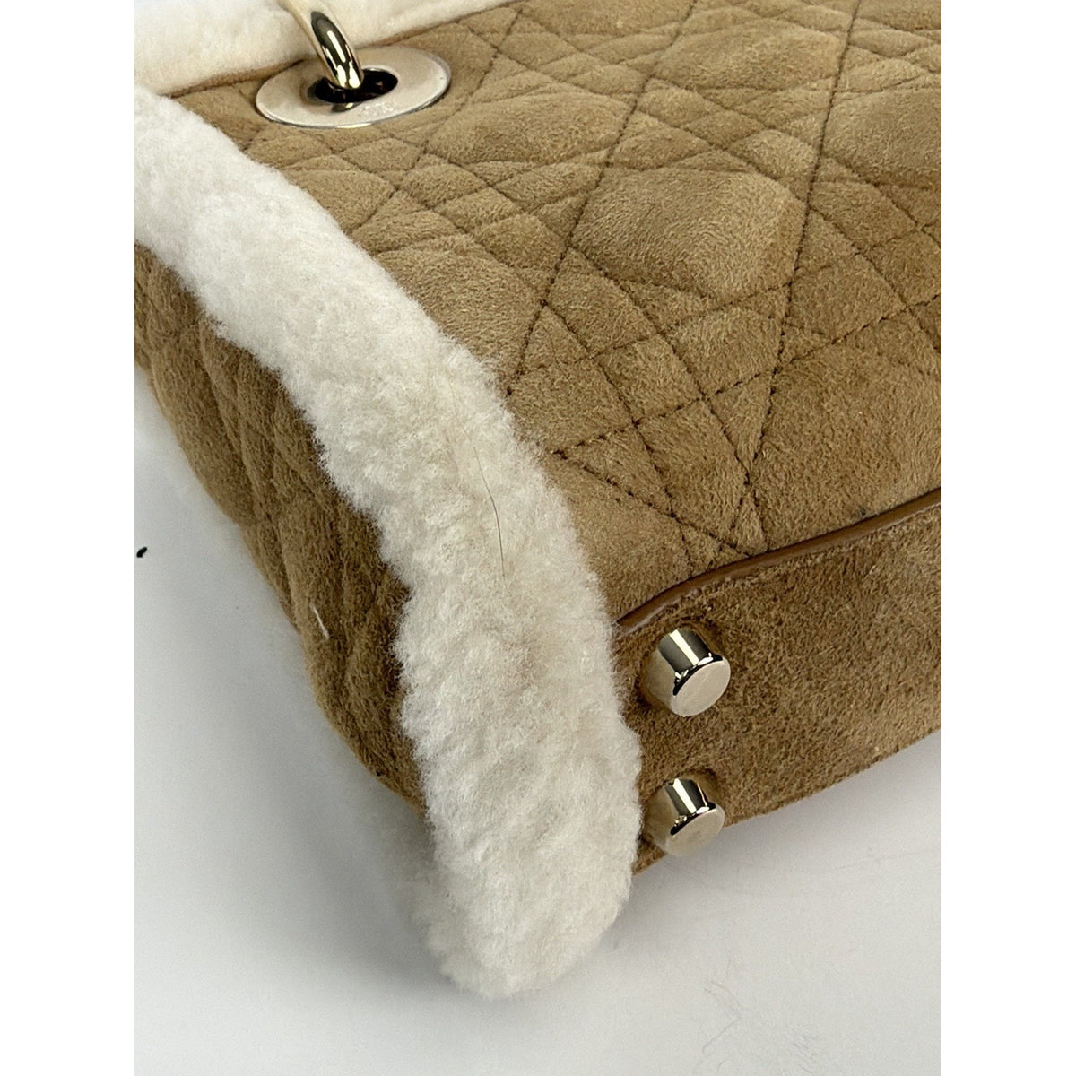Christian Dior Mini Lady Dior Handbag Beige Cannage Suede with Shearling 2025 F3