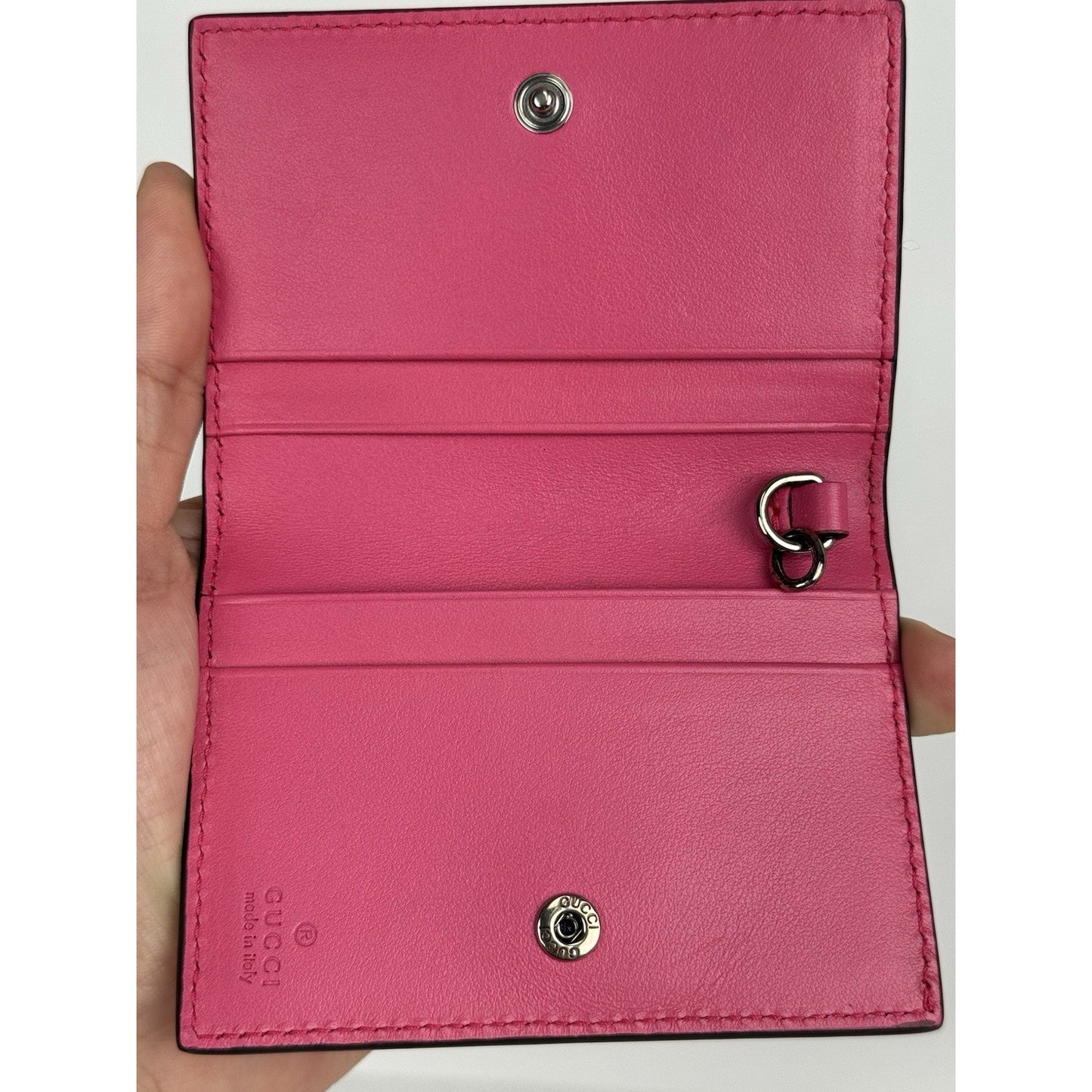 Gucci GG Perforated Leather Card Case in Pink C-1