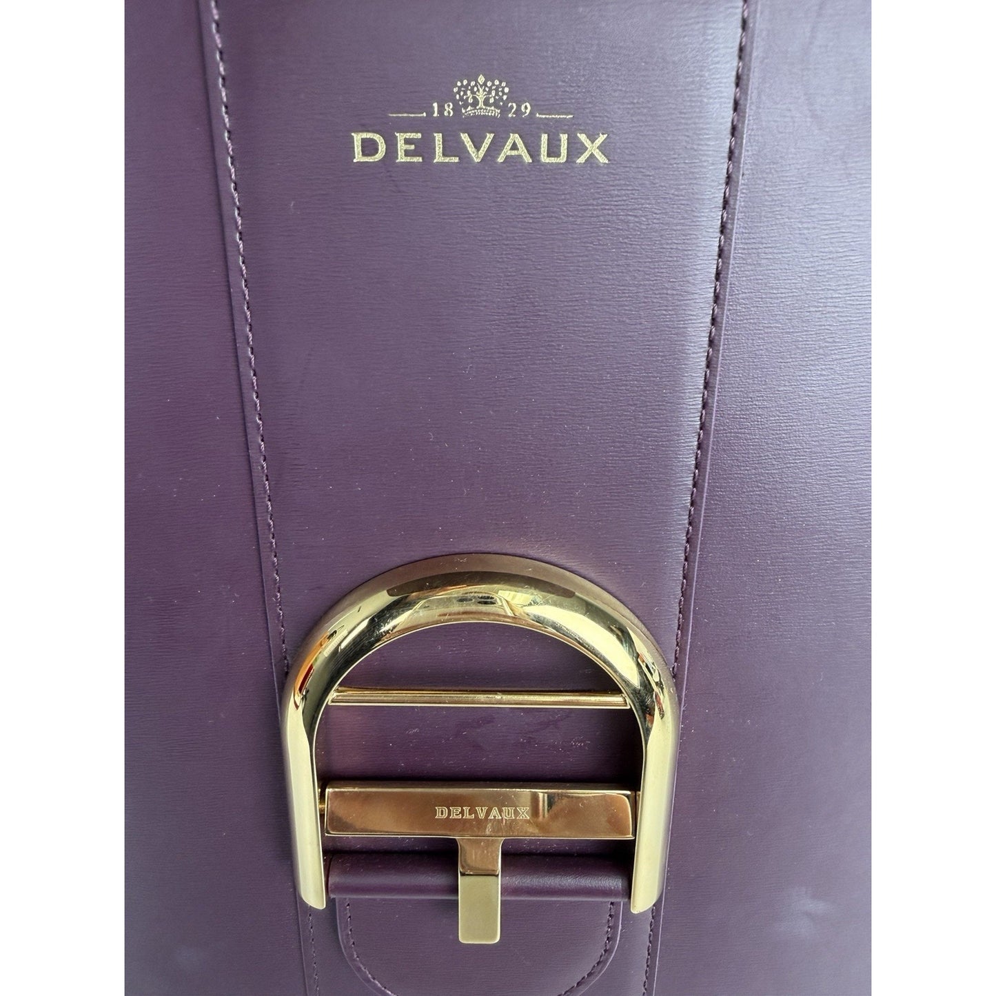Delvaux Brillant Top Handle Bag GM in Deep Purple & Gold Leather B-6