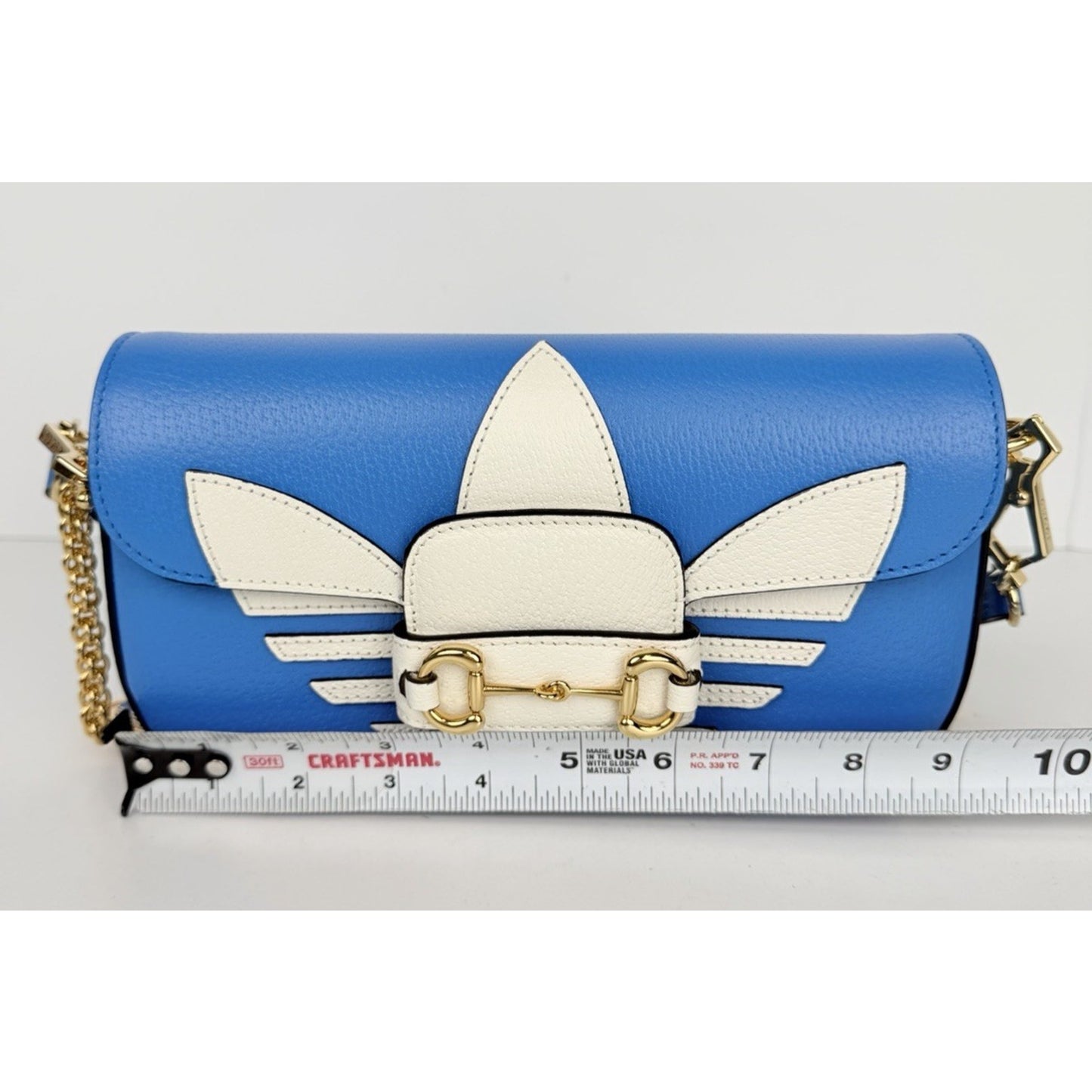 Gucci x Adidas Horsebit Small in Blue and White Leather Shoulder Bag 1955 S10