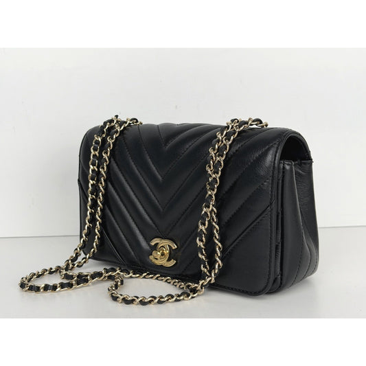 Chanel Flap Bag Chevron Statement Mini in Black Calfskin Leather 2019 L5