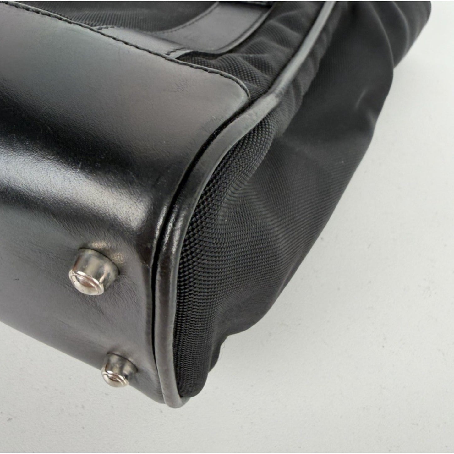 Gucci Nylon and Leather Tote Bag in Black with Metal Charm Vintage S04