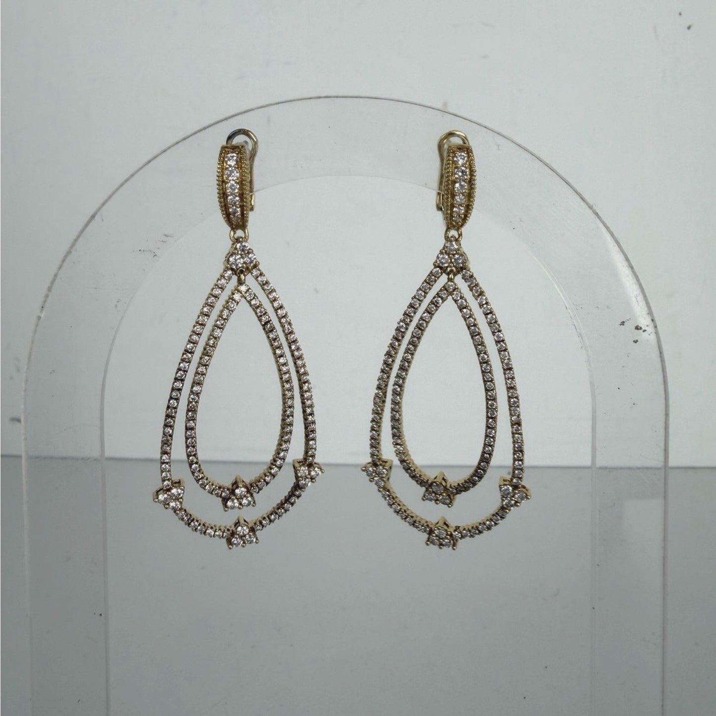 Judith Ripka Double Pear Earrings in 18k Yellow Gold and Diamond