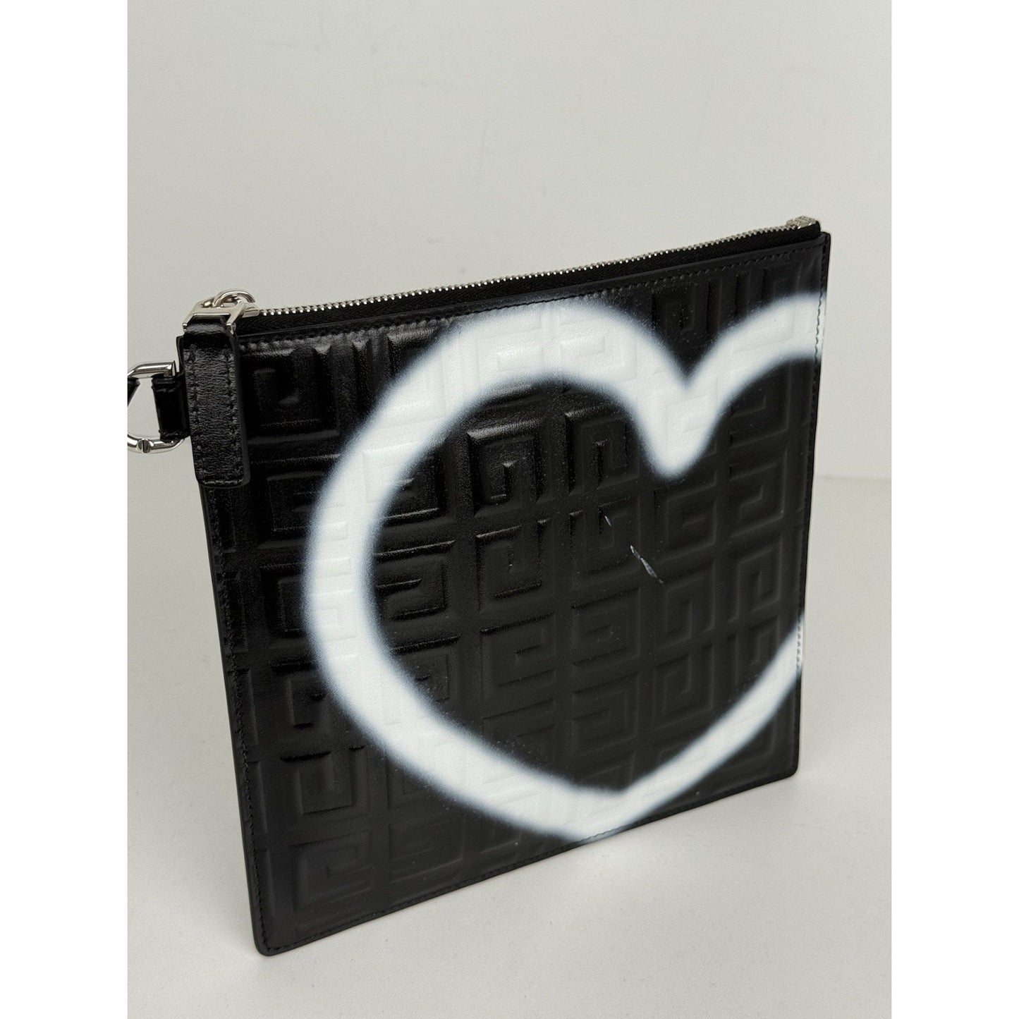 Givenchy Monogram-Embossed Heart-Print Clutch Bag – Black/White