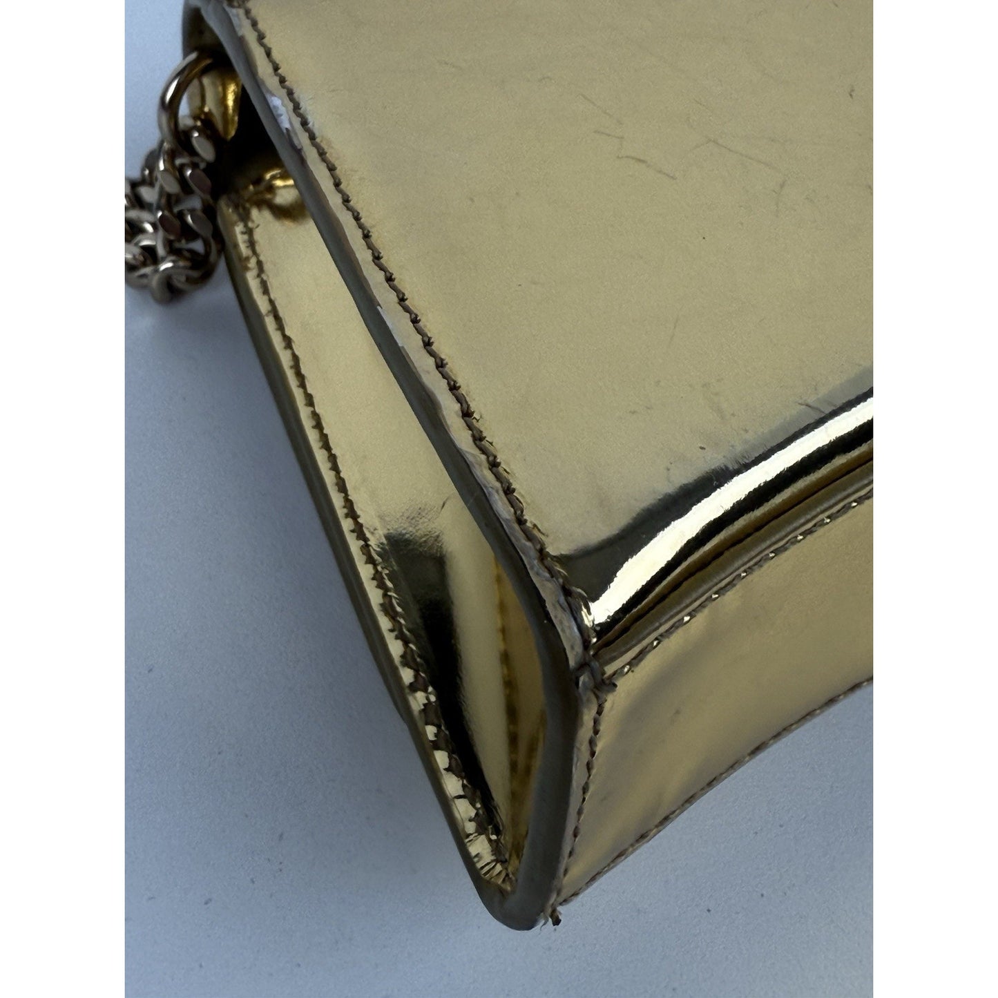 BALENCIAGA Hourglass Mirror Wallet On Chain Bag in Gold