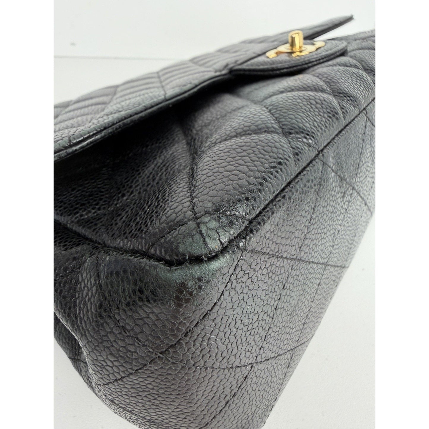 Chanel Jumbo Classic Double Flap Bag Black Quilted Caviar Leather 2008-2009 D3