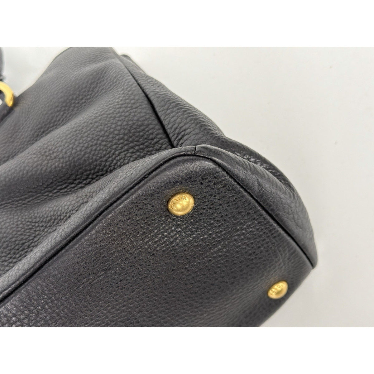 Prada Vitello Daino Medium Top Handle Bag in Black Leather Gold-Tone Hardware E6