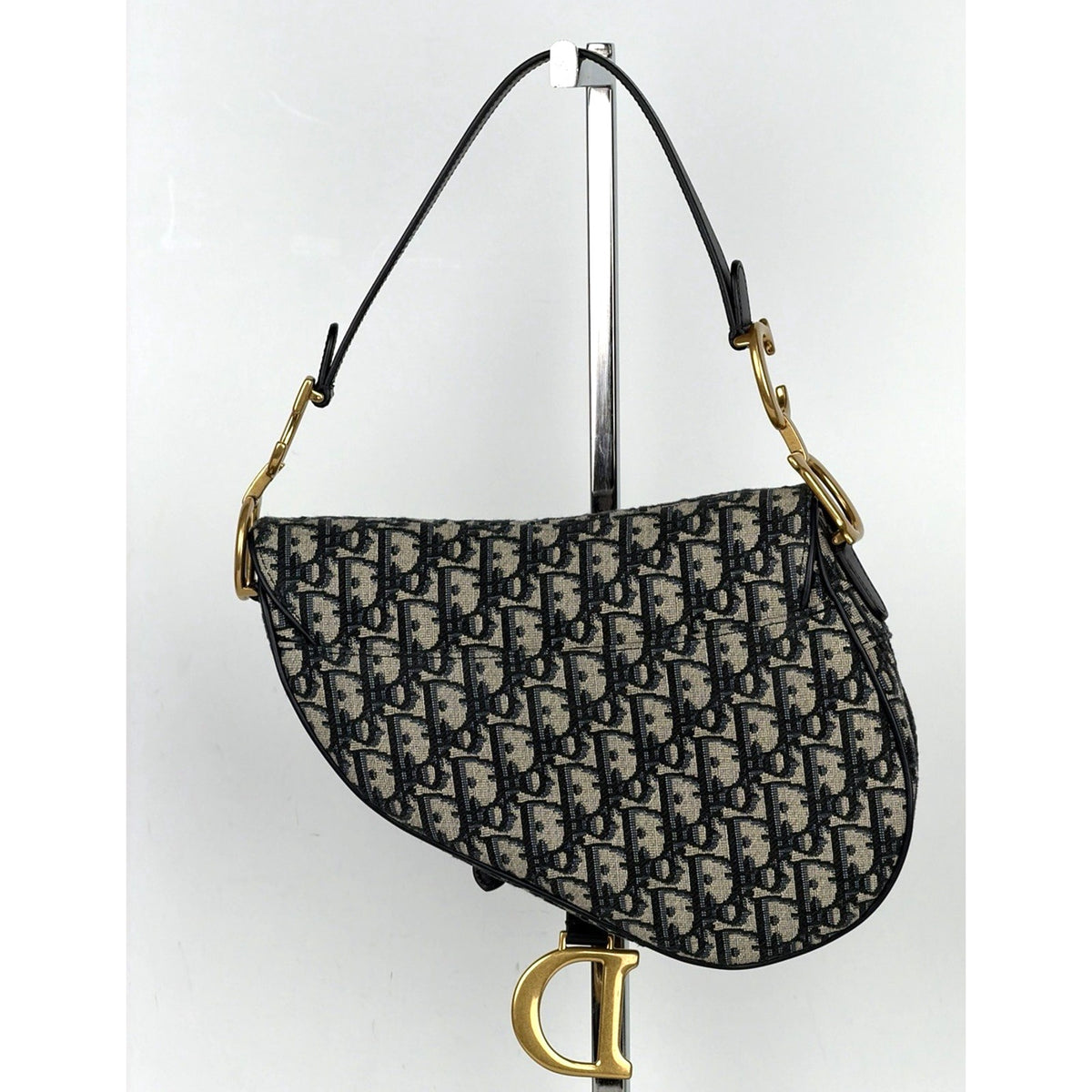 Christian Dior Blue Oblique Jacquard Saddle Medium Bag C-4
