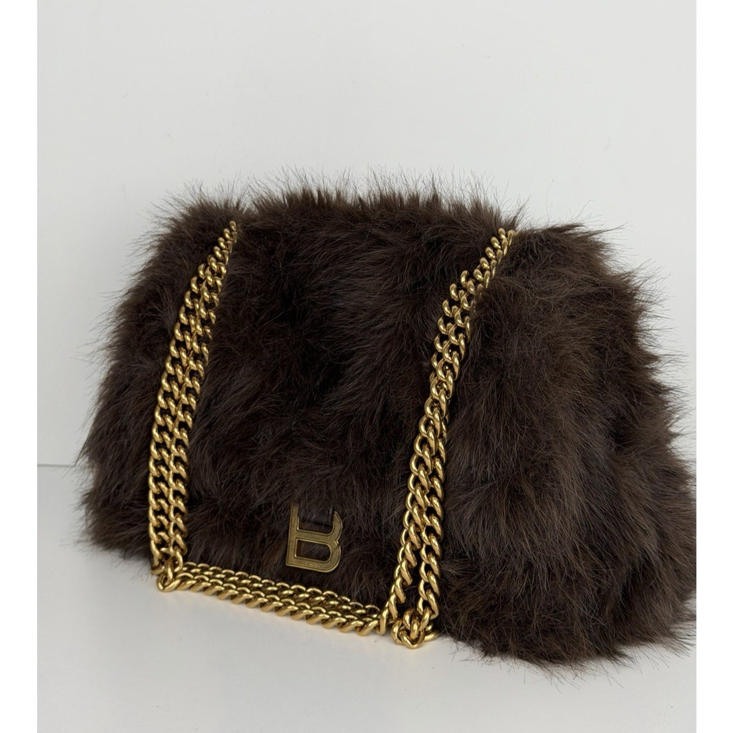 Balenciaga Crush Chain Bag Medium in Brown Faux Fur E2