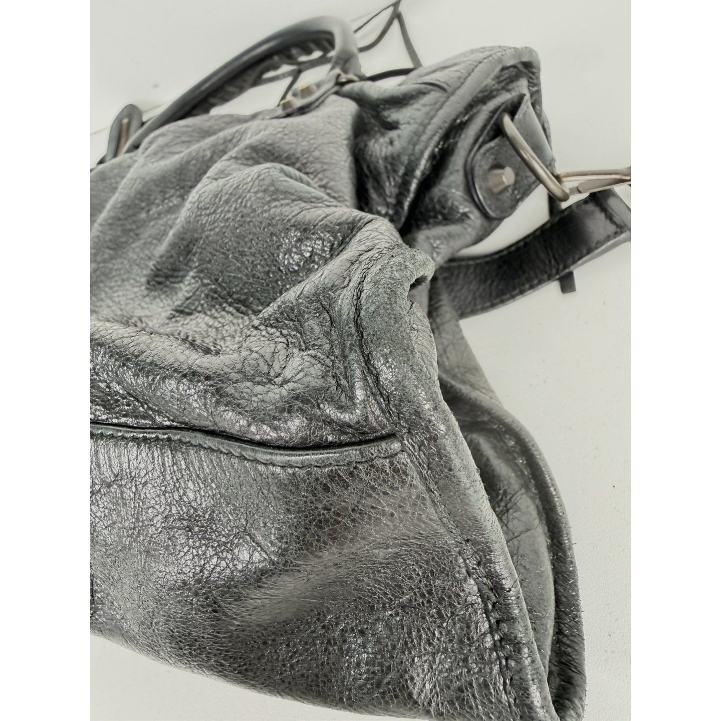 Balenciaga Classic The City Studded Handbag Medium in Dark Gray Leather S07
