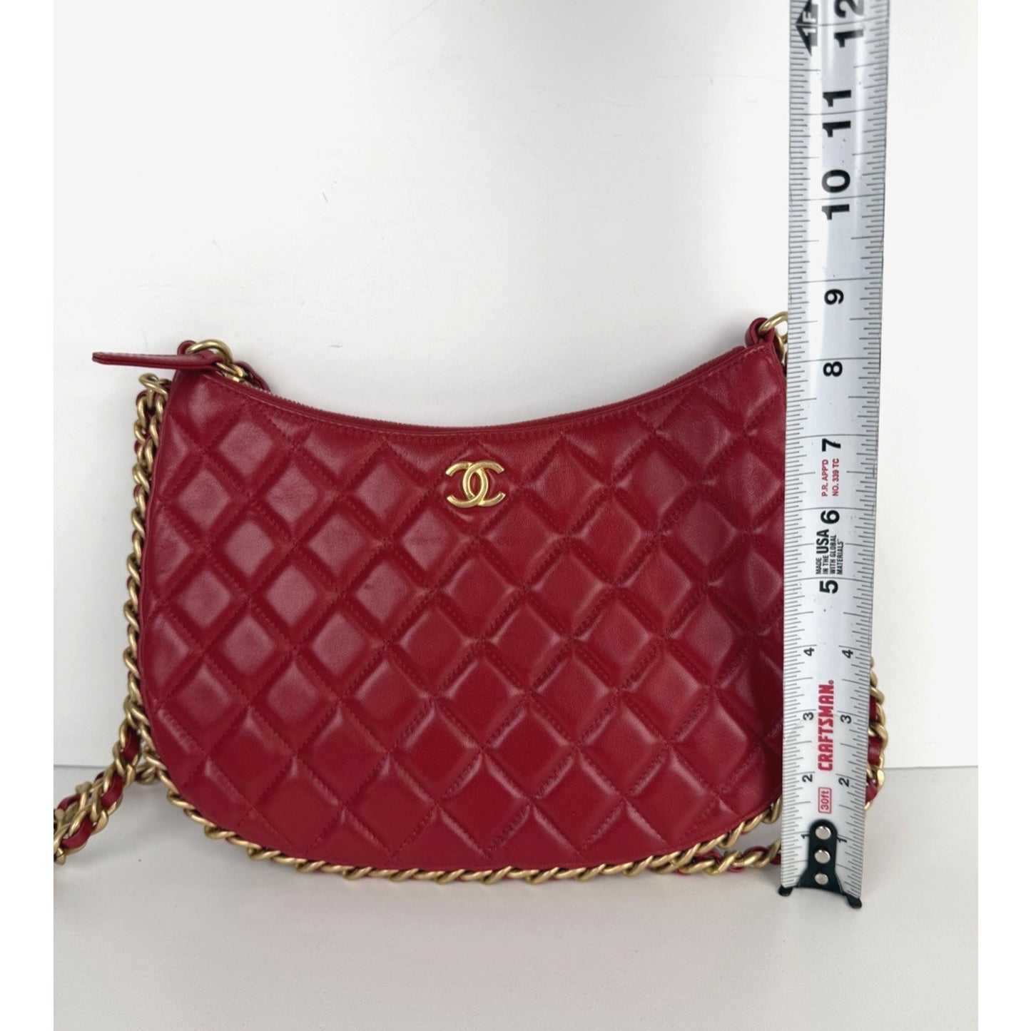 Chanel Hobo Bag Chain Around Large in Red Quilted Lambskin Leather NFC B2