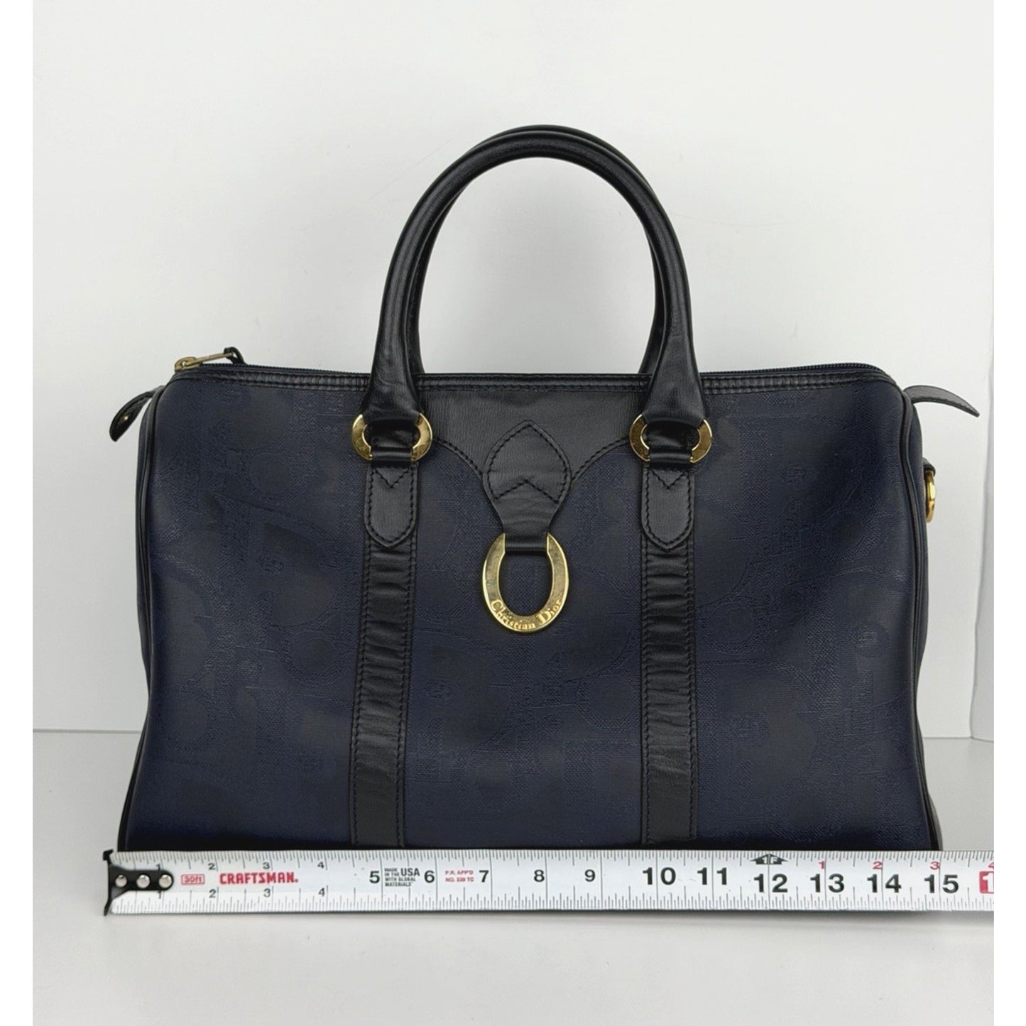 Christian Dior Trotter Boston 40 Bag Vintage in Navy Coated Canvas S
