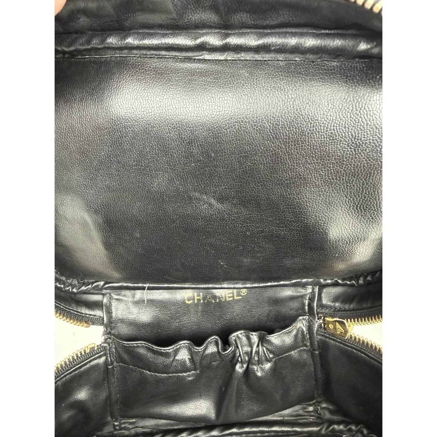 Chanel Vanity Case Vintage Black Quilted Lambskin Top Handle 1989-1991 S11