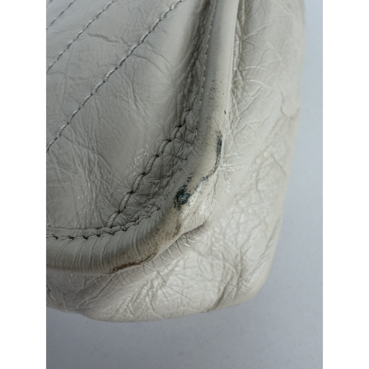 Saint Laurent Niki Medium Chain Satchel Crinkled Calfskin Matelassé Crema C-4