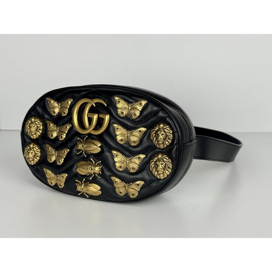 Gucci GG Marmont Animal Studs Belt Bag in Black Leather B-1