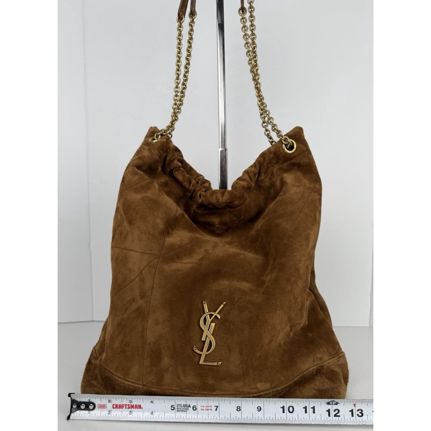Saint Laurent Jamie Large Pochon Shoulder Bag in Brown Suede Gold HW E5