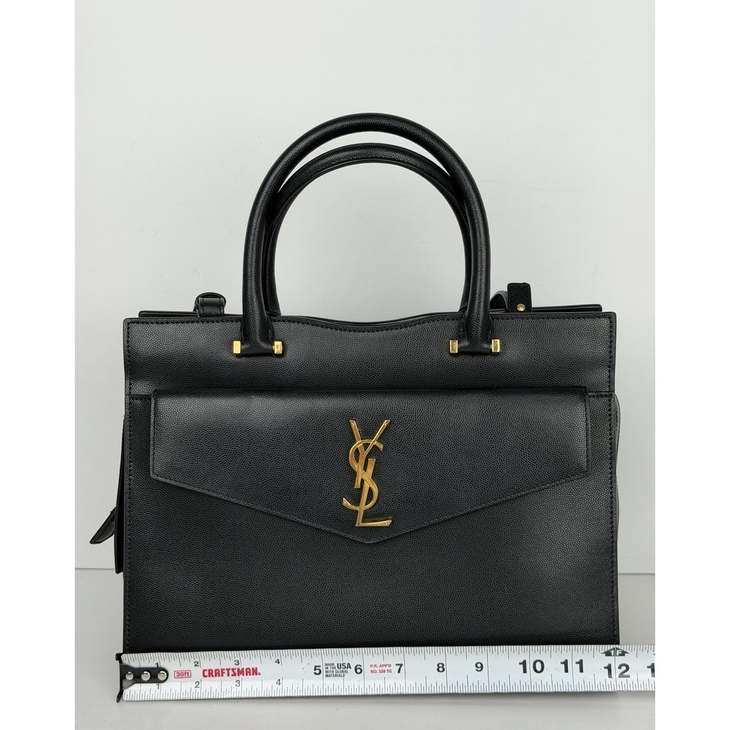 Saint Laurent Uptown Medium Tote Bag in Black Leather with Gold-Tone Hardware S