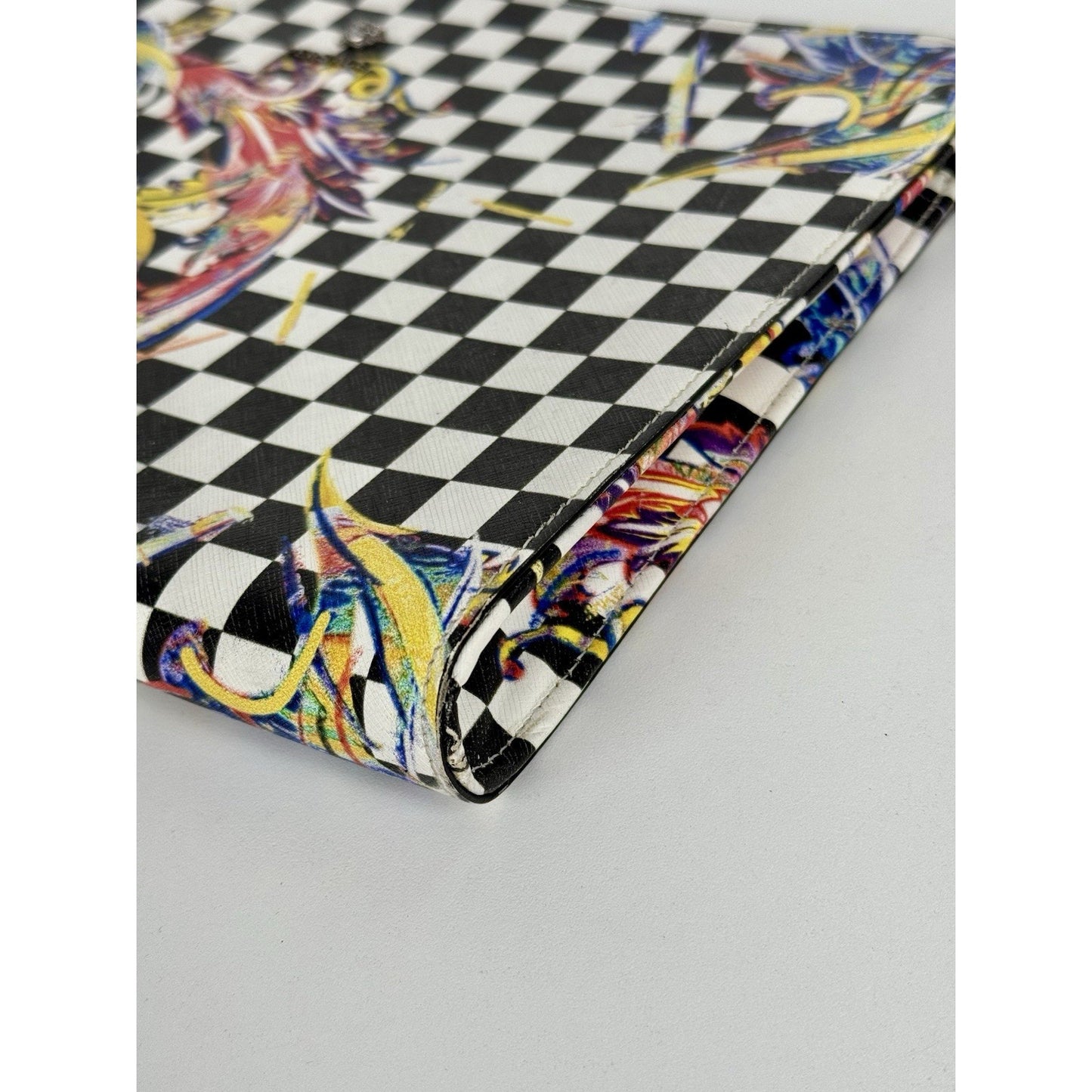 Versace Multicolour Checkerboard Pattern Leather Handbag Silver Hardware