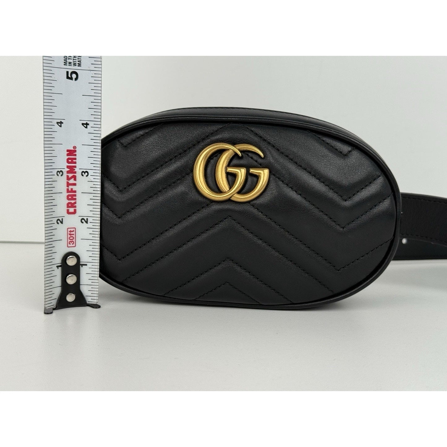 Gucci GG Marmont Black Matelasse Leather Belt Bag