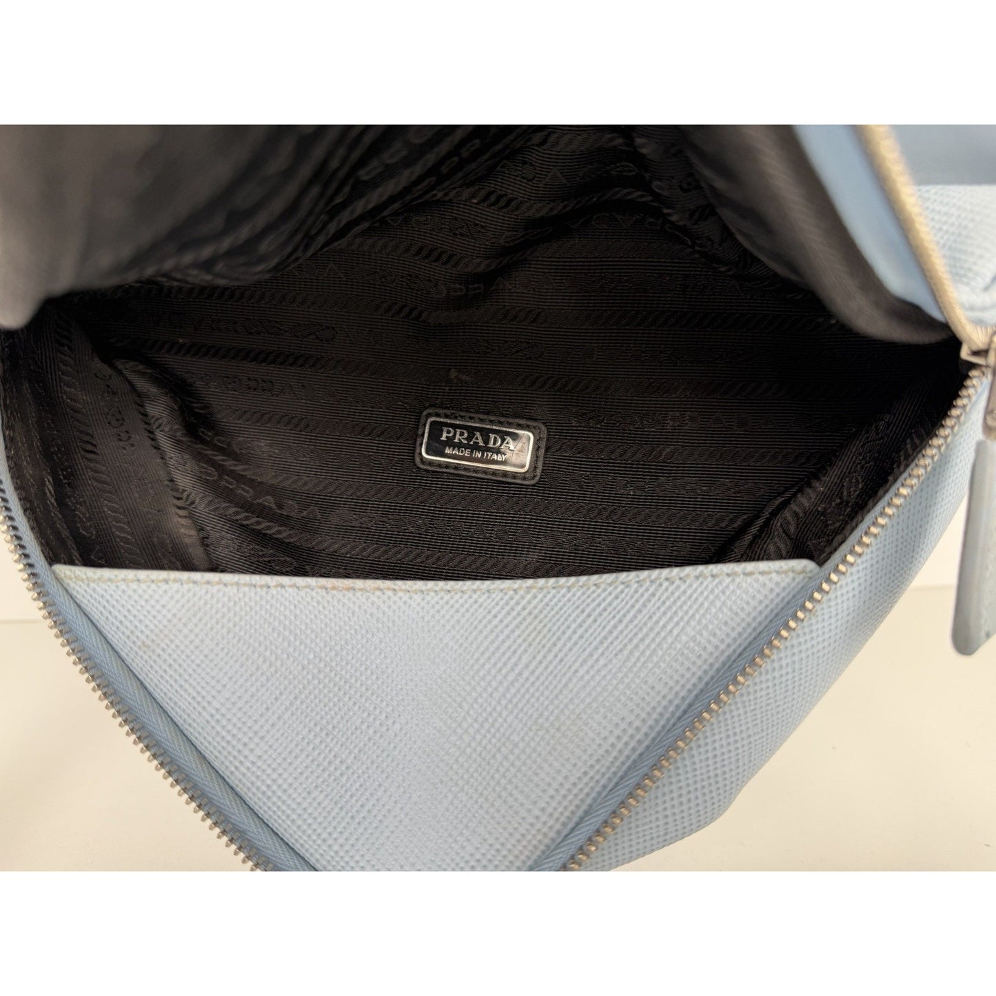 Prada Shoulder Bag Triangle Logo in Light Blue Saffiano Leather S05