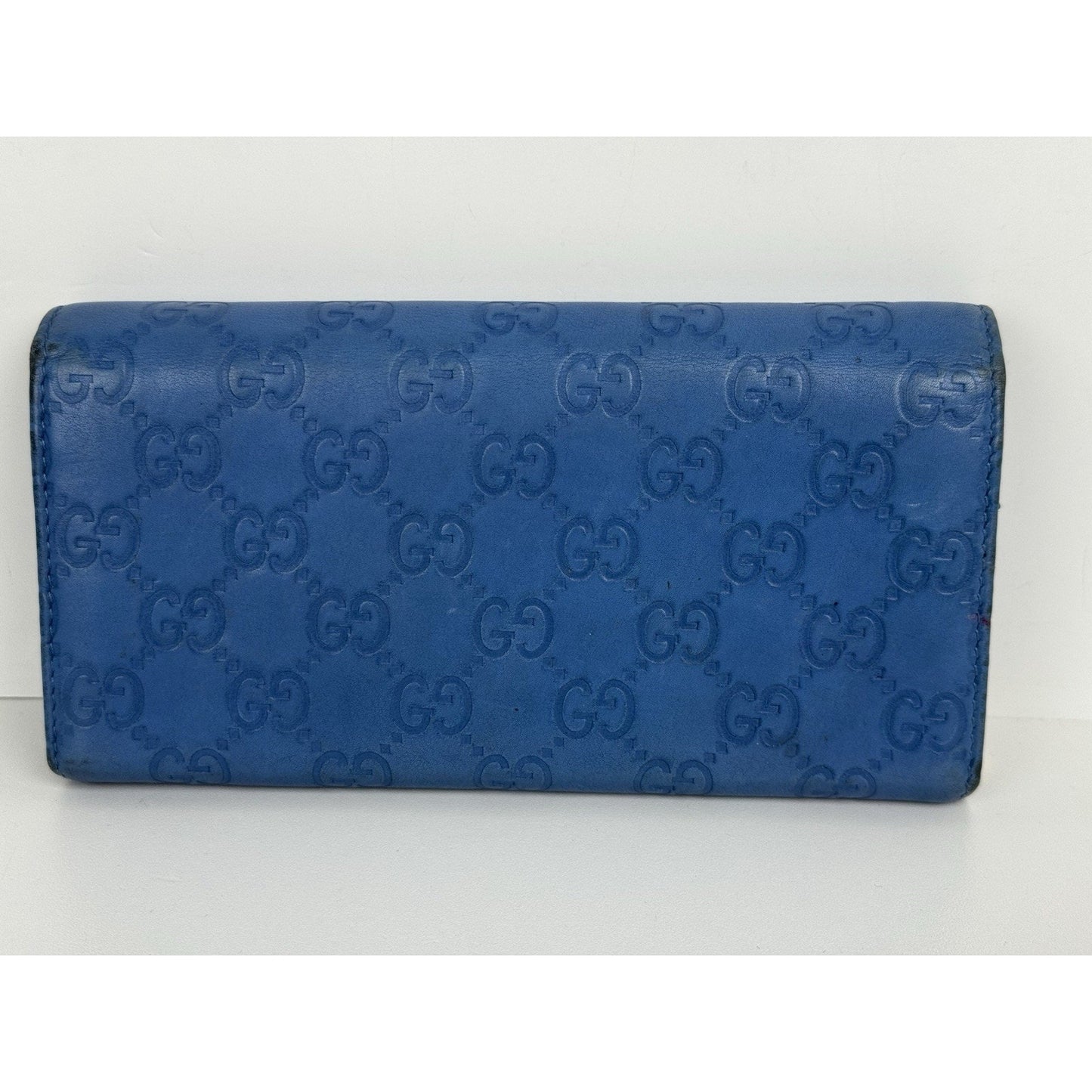 Gucci Blue Guccissima Leather Long Wallet Gold Hardware (Missing Chain)
