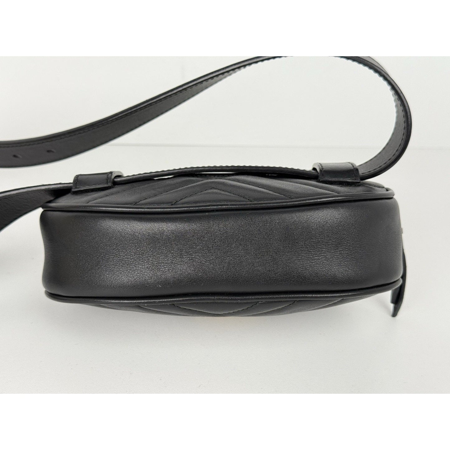 Gucci GG Marmont Black Matelasse Leather Belt Bag