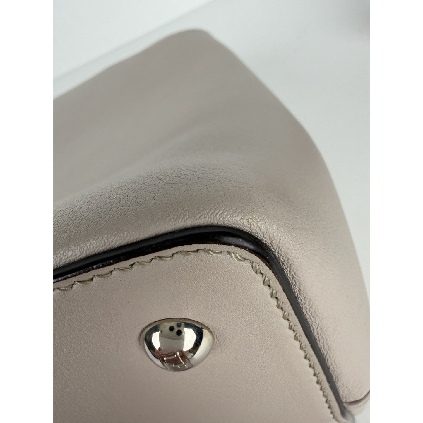 Fendi Petite 2Jours Tote Bag Neutral Gray Leather & Orange Leather Lining S