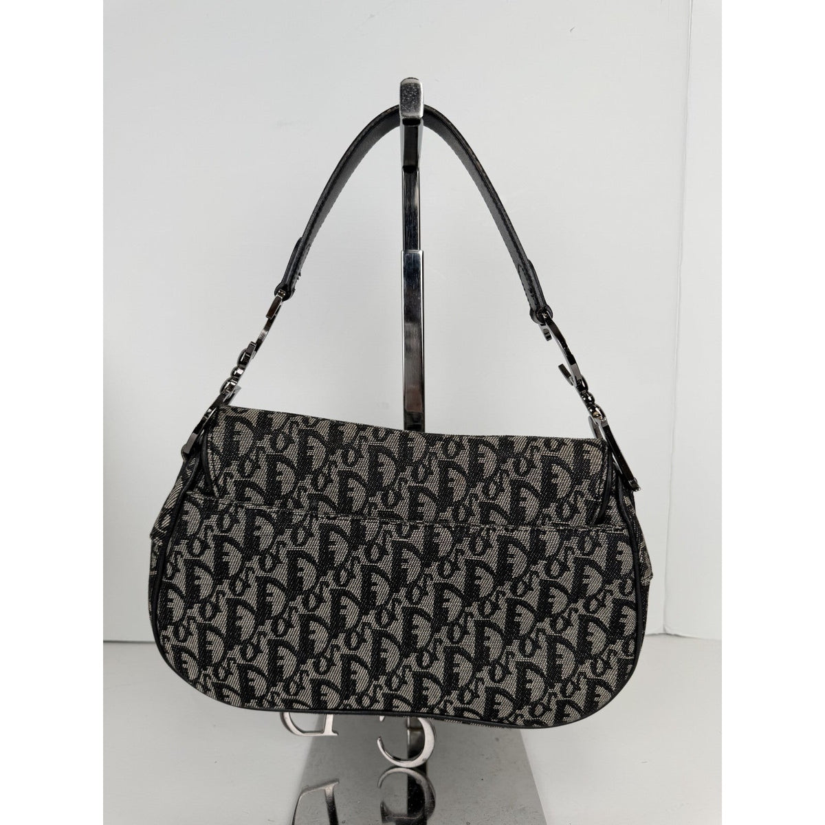 Christian Dior Double Saddle Medium Shoulder Bag in Black Monogram Canvas D1