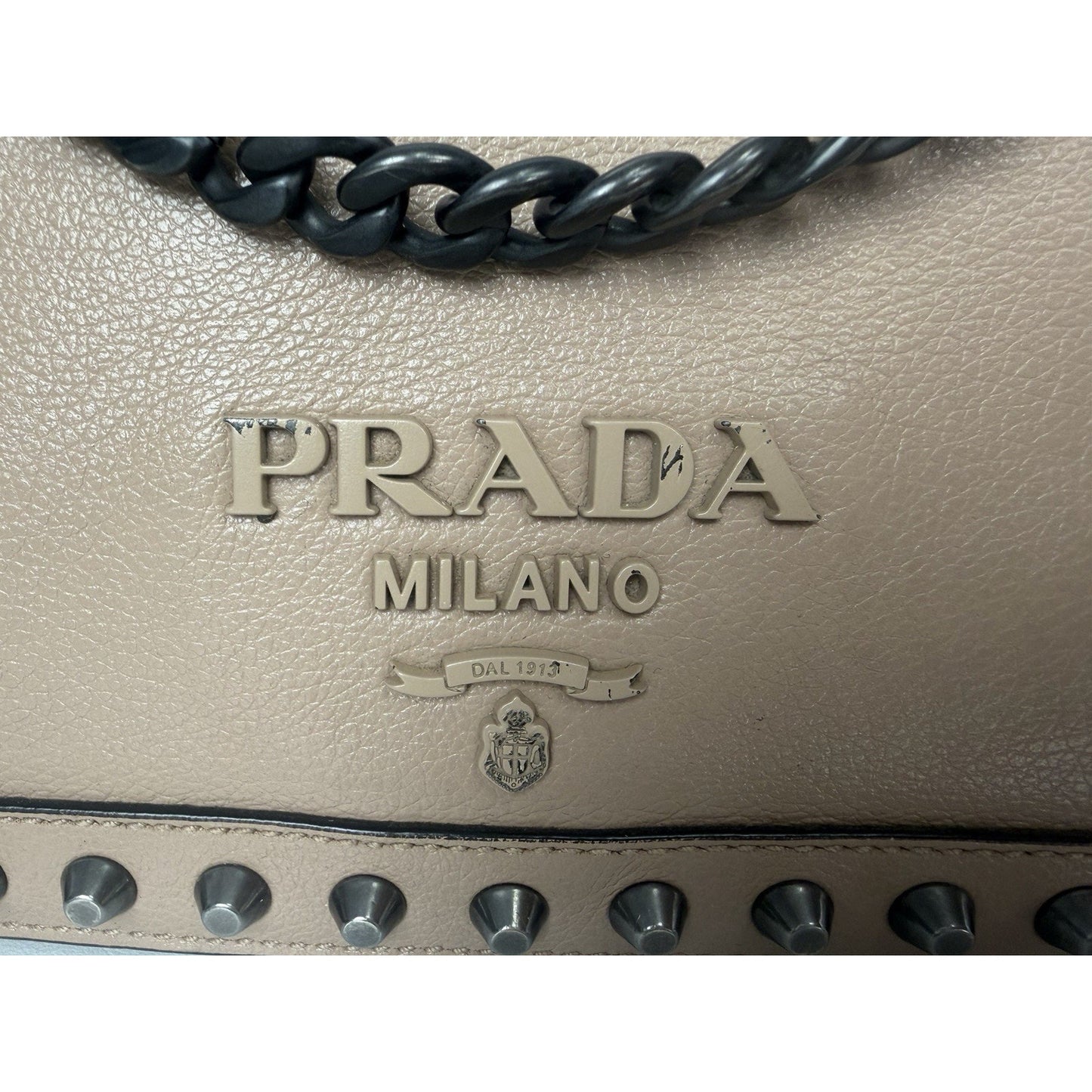 Prada Pattina Glace Studded Crossbody Bag in Neutral Calfskin Leather S-19