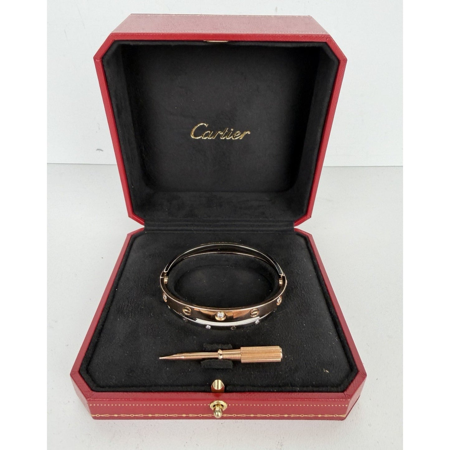 Cartier Double Love Bracelet in 18k Rose Gold & 18k White Gold with Diamonds