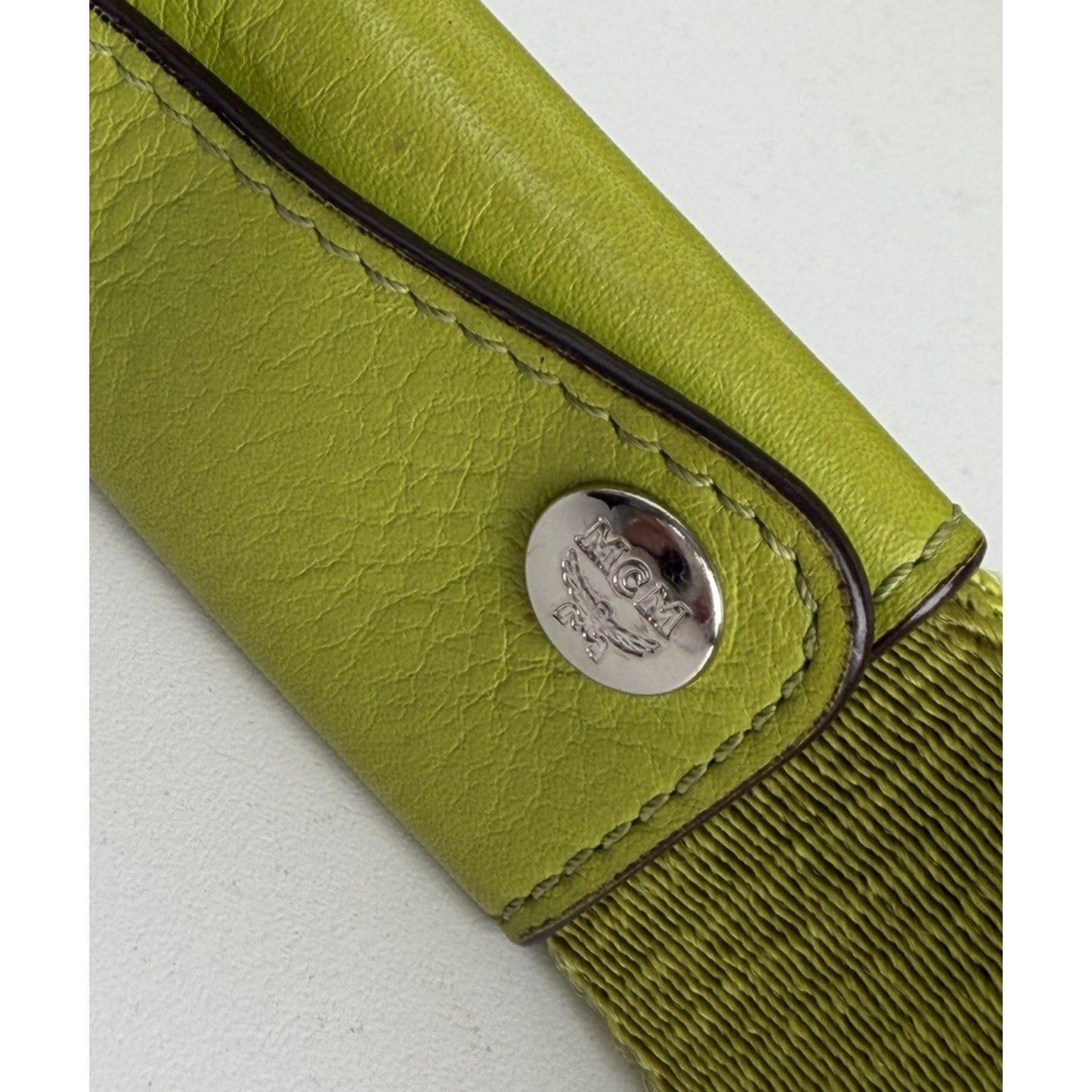 MCM Messenger Crossbody Bag in Neon Green Visetos Monogram Leather S-15