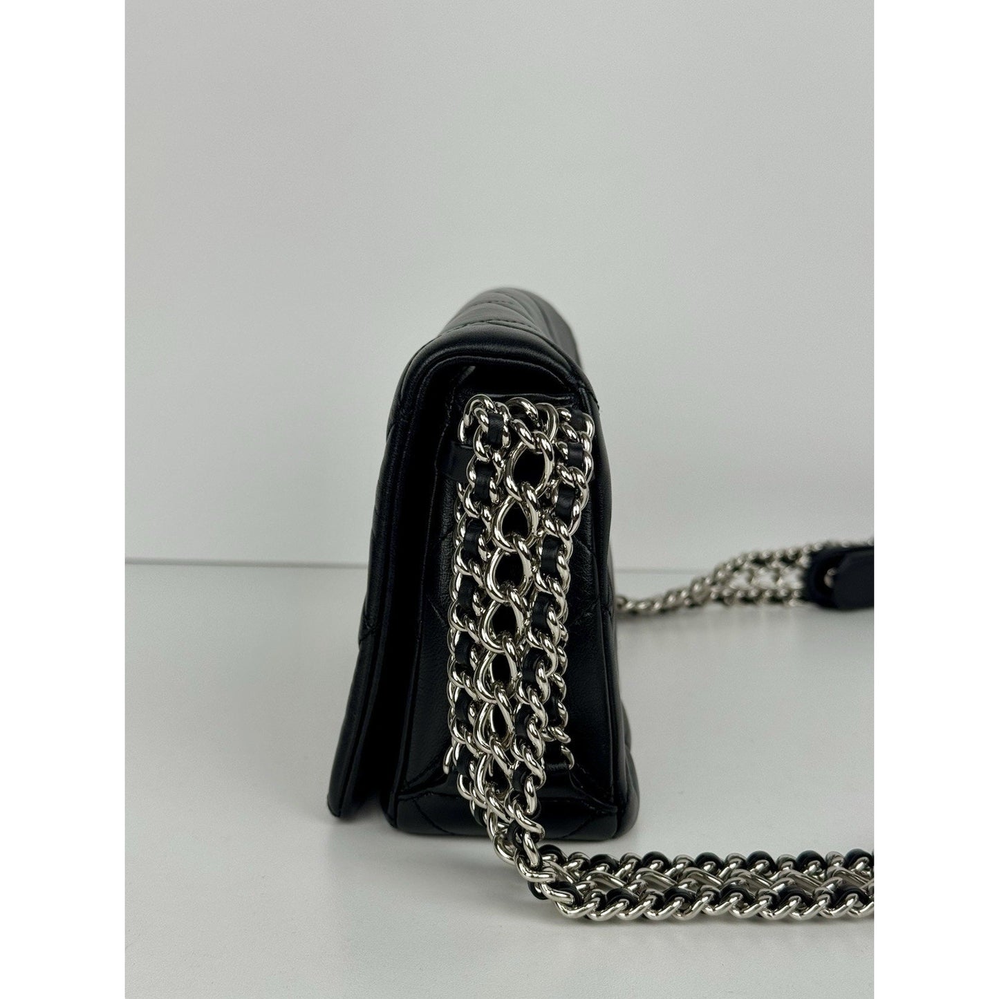 Chanel Chain Rows Flap Bag Black Leather