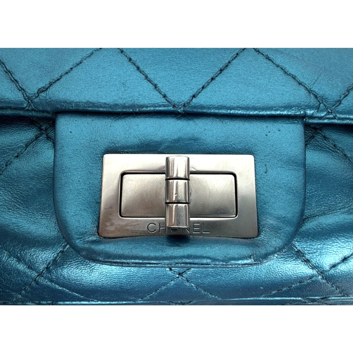 Chanel 2.55 Reissue Jumbo Double Flap Bag in Blue Metallic Leather 2003-2004 C-1
