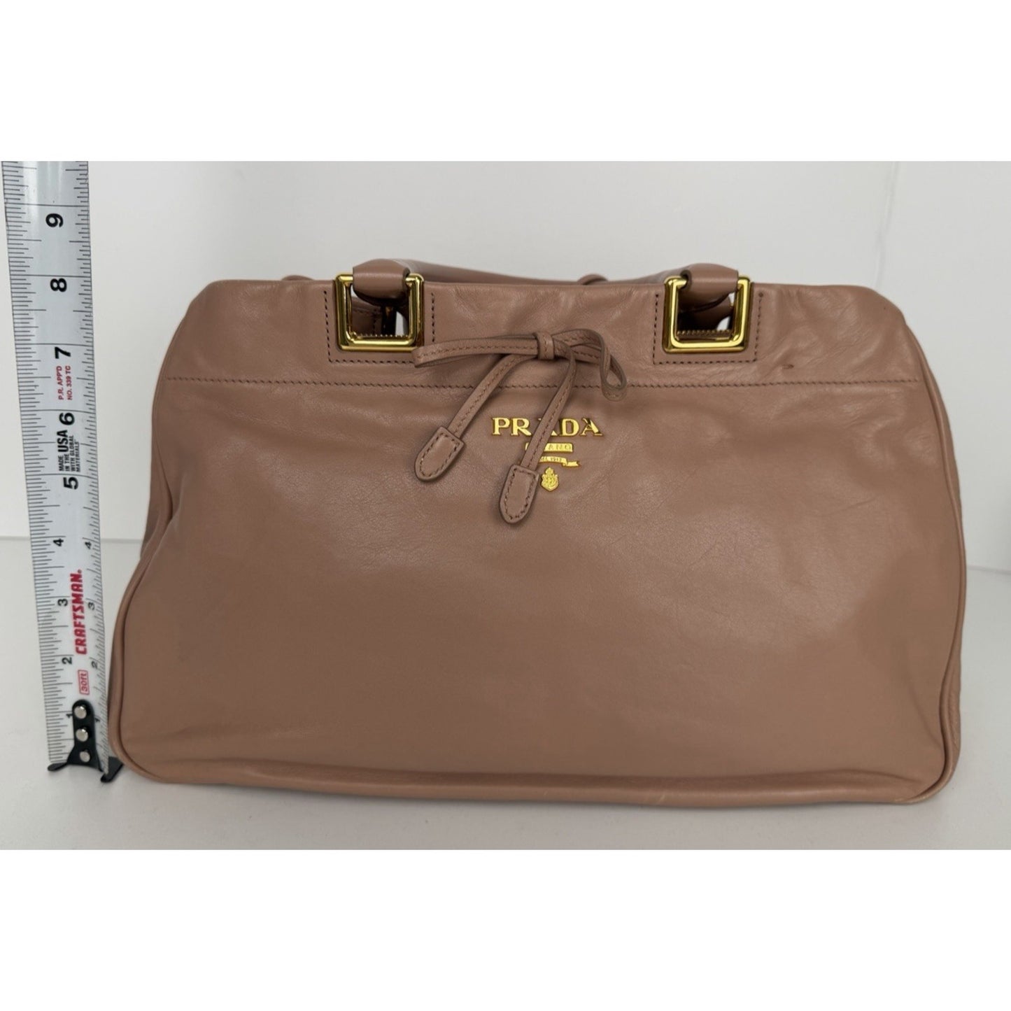 Prada Vitello Bow Satchel On Calf Leather Pink Handbag S05