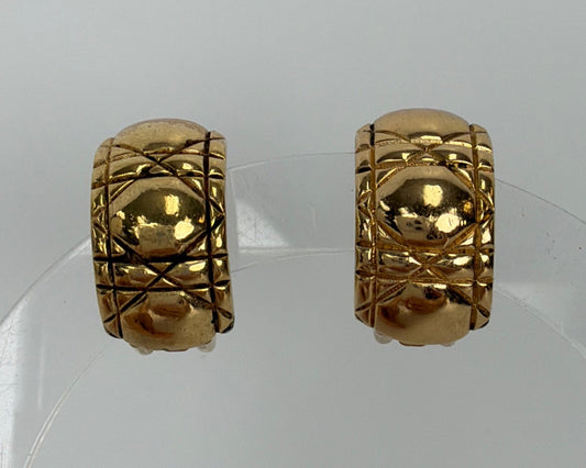 Vintage Christian Dior Gold-Tone Crosshatch Half-Hoop Clip-On Earrings