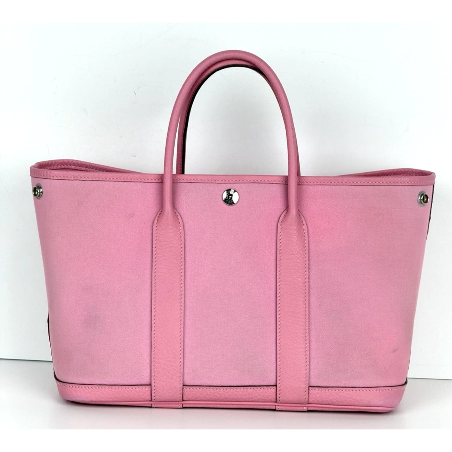 Hermes Toile & Clemence Garden Party 30 Top Handle Bag Rose Sakura C4