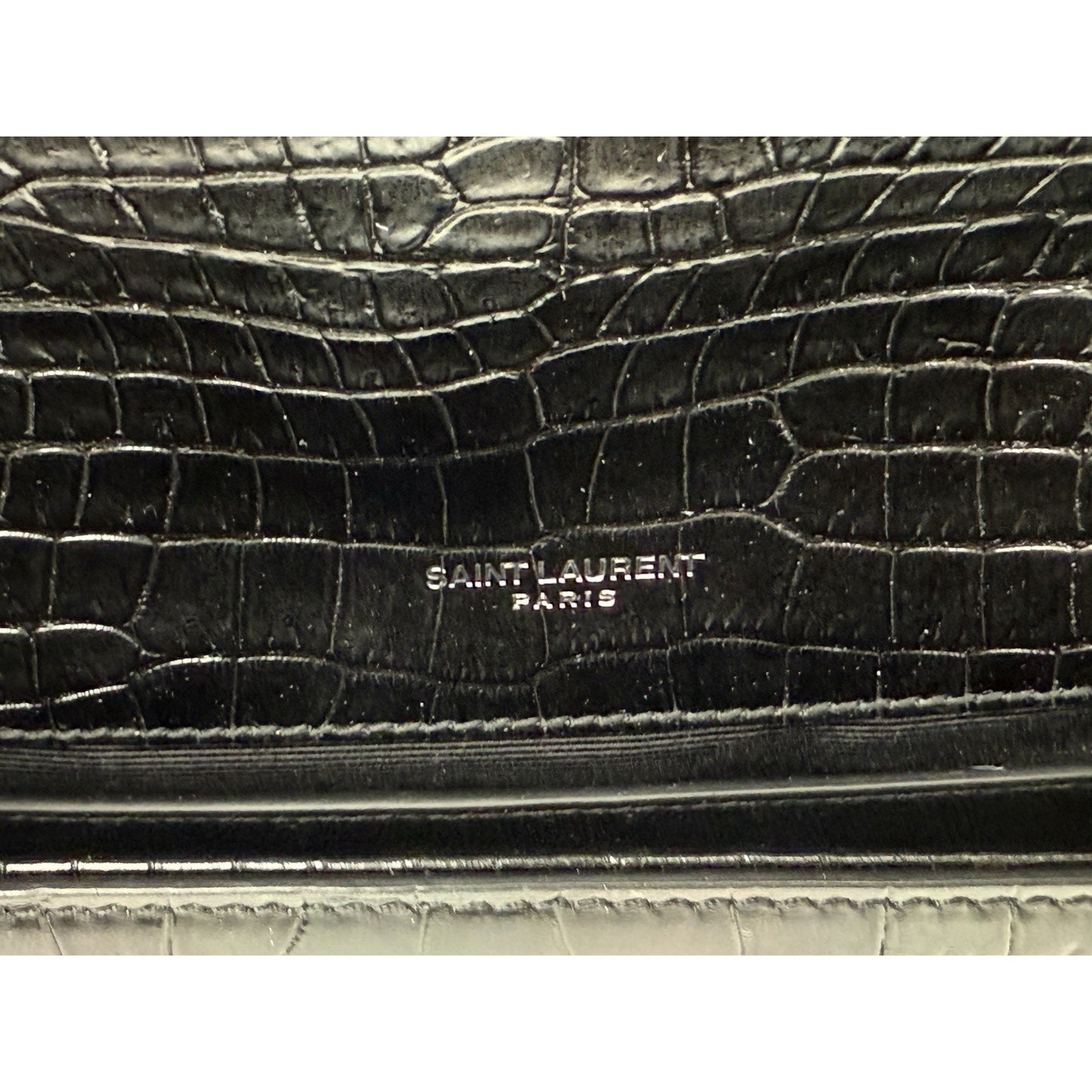 Saint Laurent Kate Tassel Croc-Embossed Leather Shoulder Bag in Black
